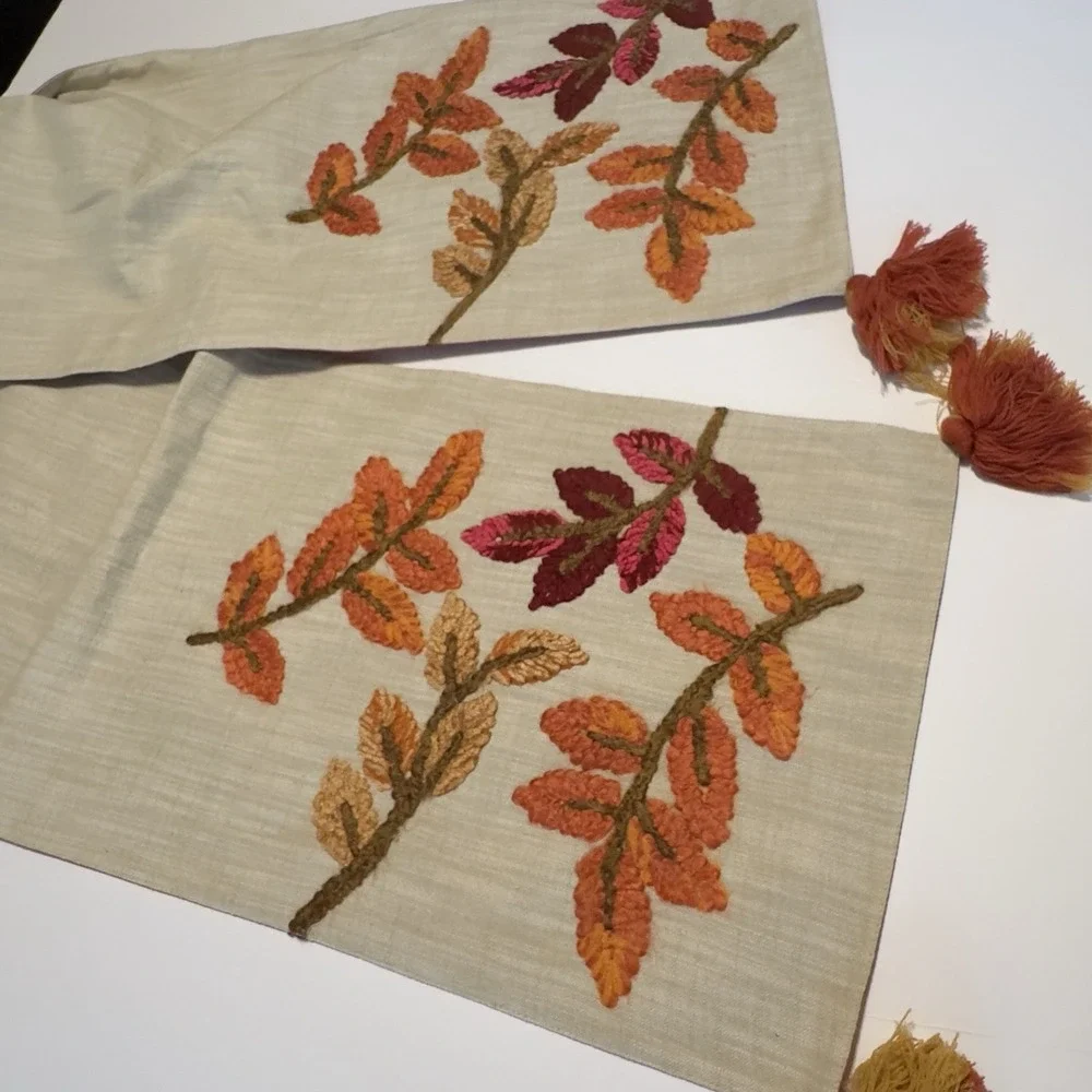 Kirkland's Home Crewel Embroidery Fall Leaf Table Runner 80